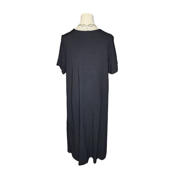 Black Rayon Boho Hippie Comfy Floral Embroidery Flowy Whimsi Goth Dress Plus 4X - Picture 4 of 6